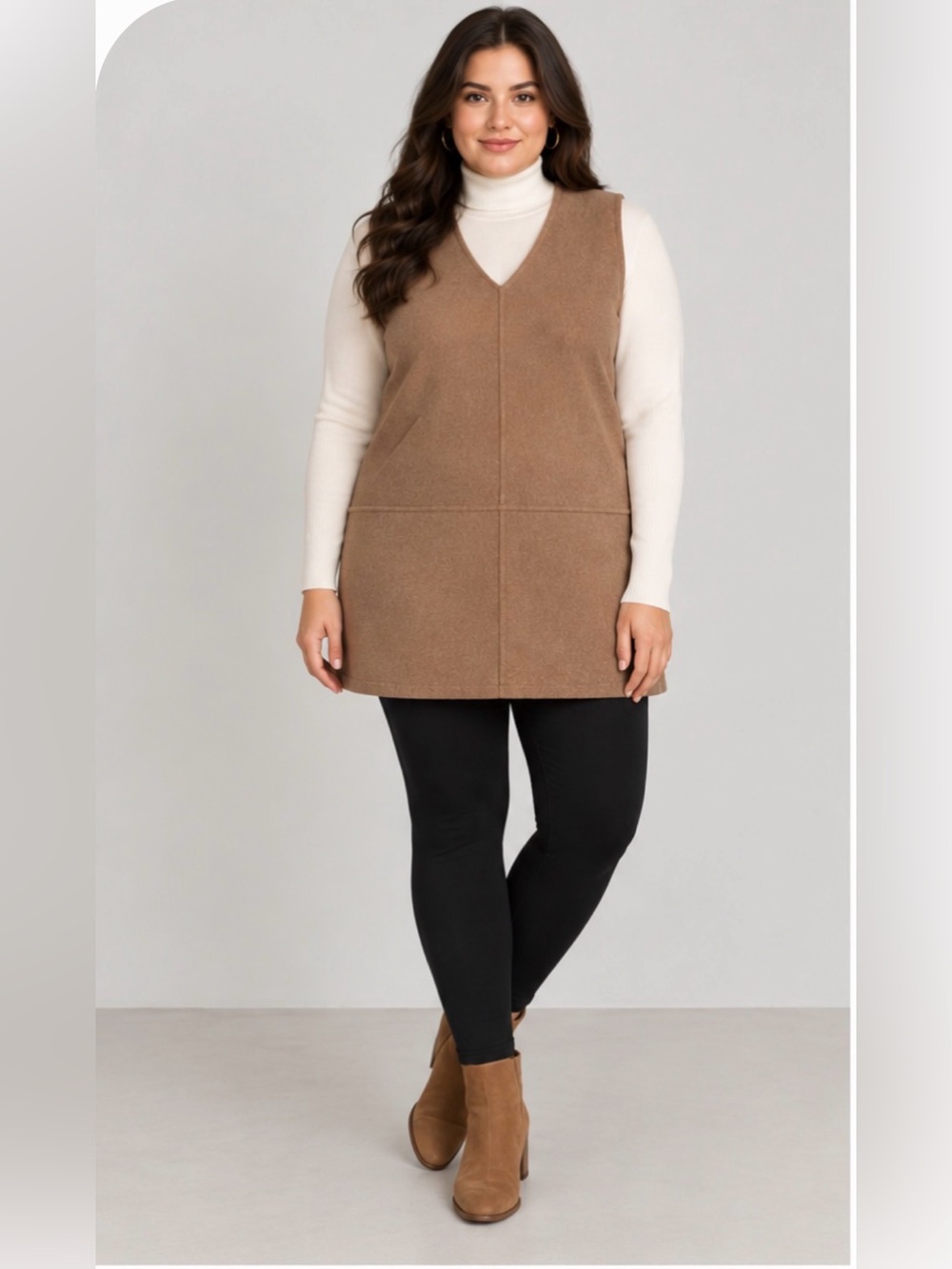 NWT Calvin Klein Wool Blend V-Neck Shift Dress Tunic Camel Tan Amphora Sz 10